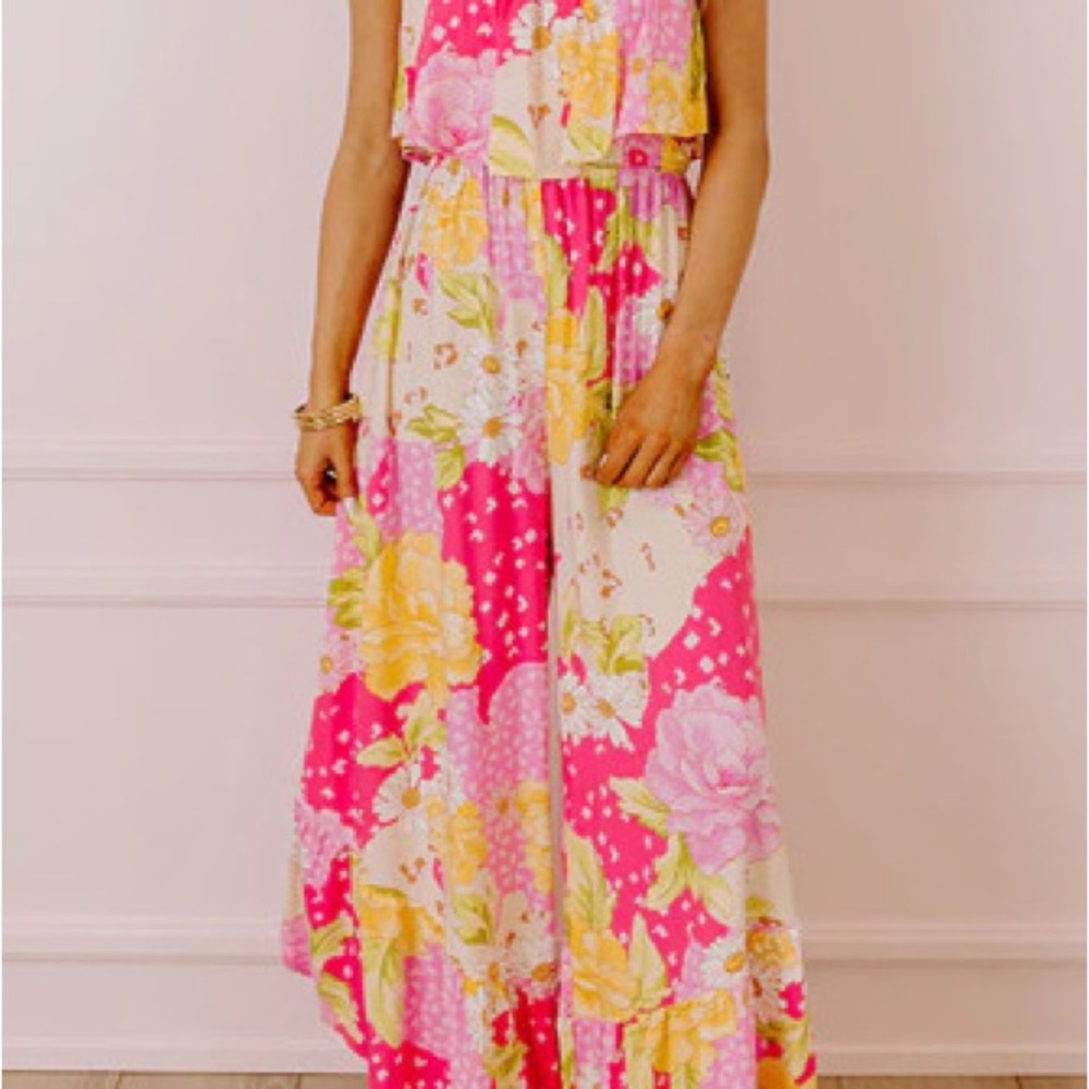 Floral Pink and Yellow Maxi Dress